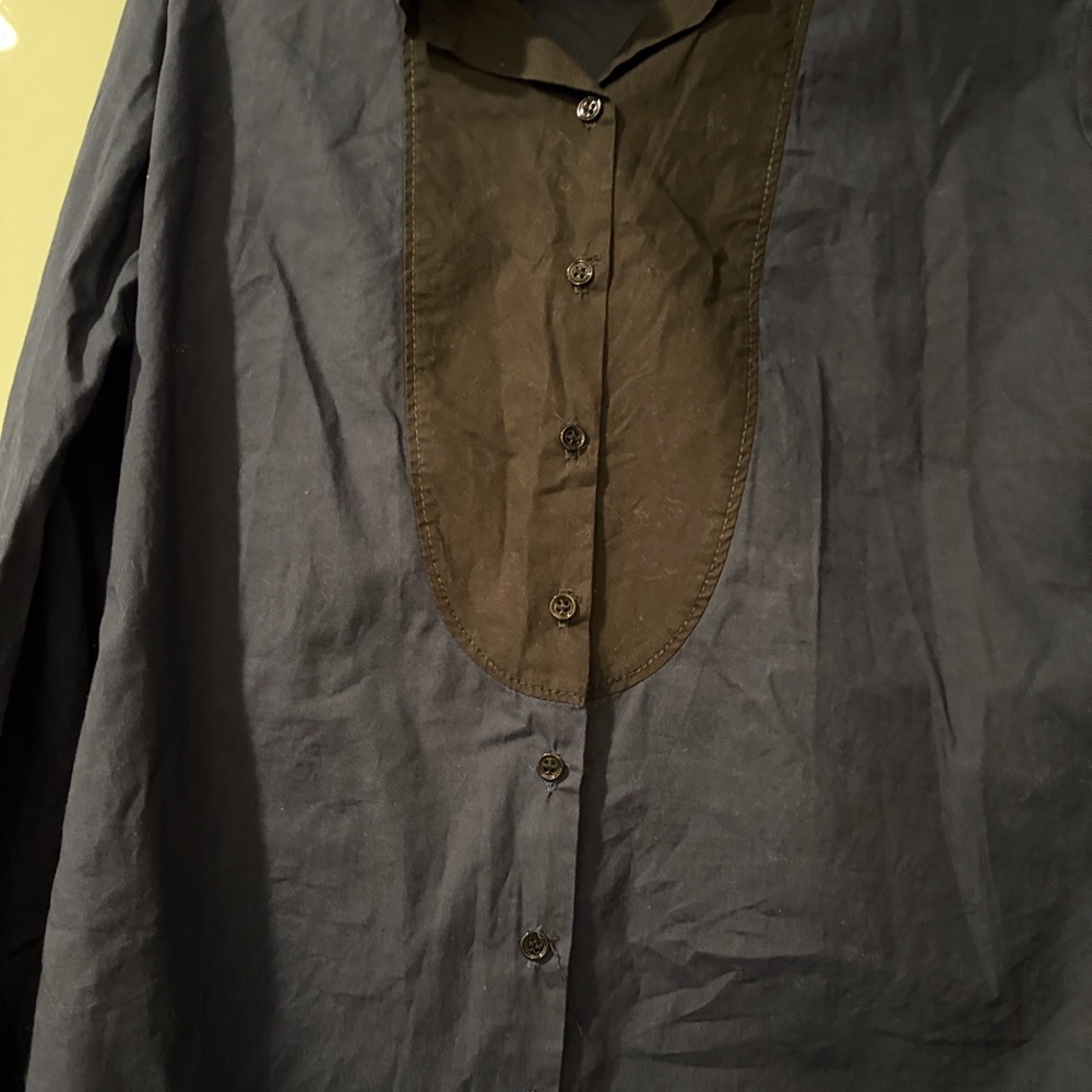 Tara Jarmon Midnight Blue and Black Dress Shirt Made in France - Picture 3 of 5